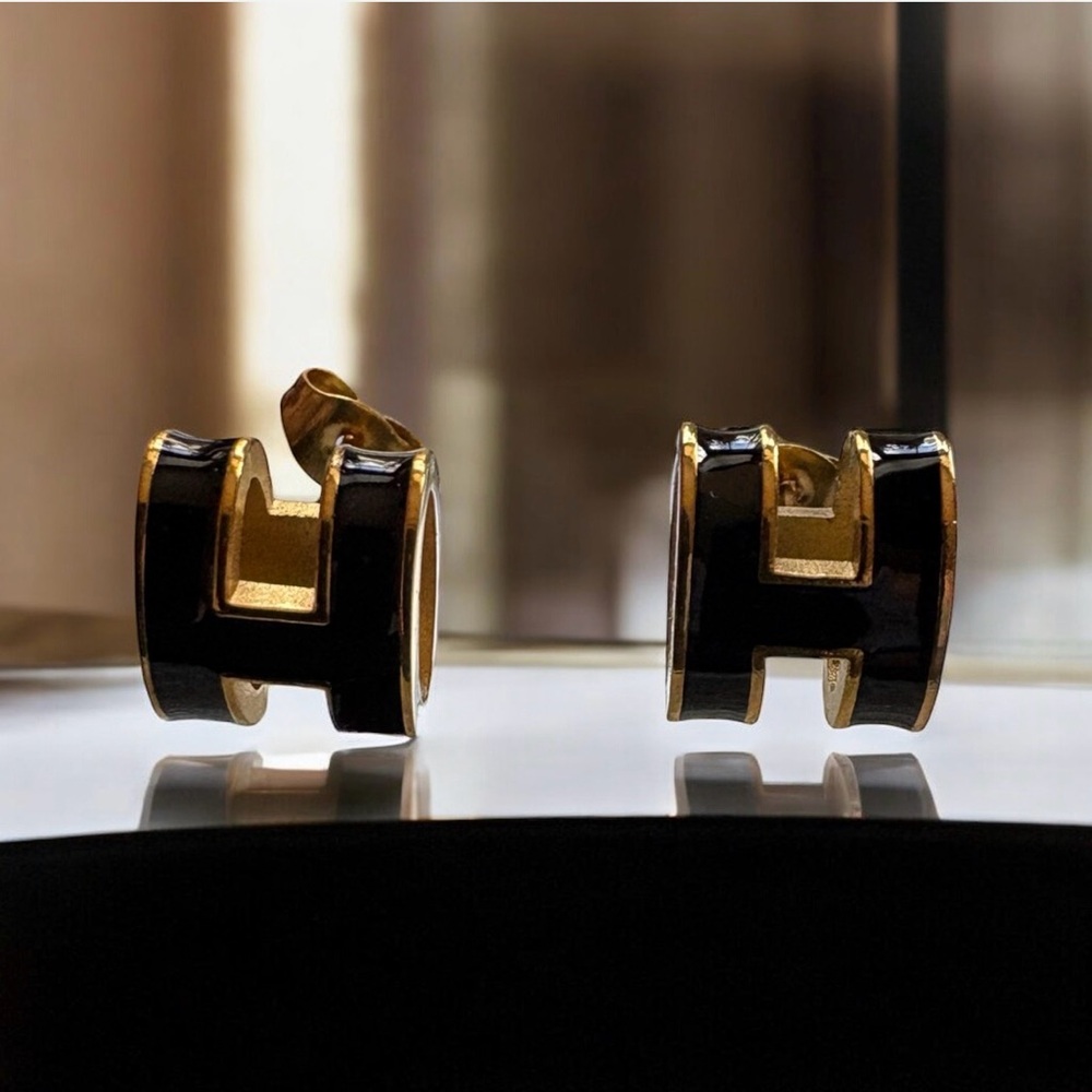 Black and Gold initial Earrings FREE Keychain with Purchase